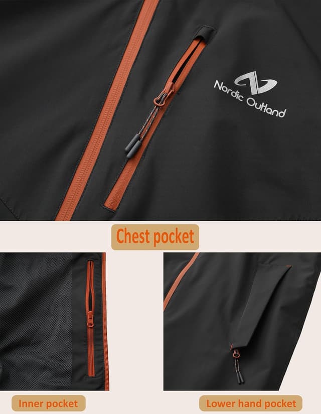 Detalle 2 de NORDIC OUTLAND Men’s Waterproof Rain Jacket – 2-layer TPU membrane hooded long raincoat