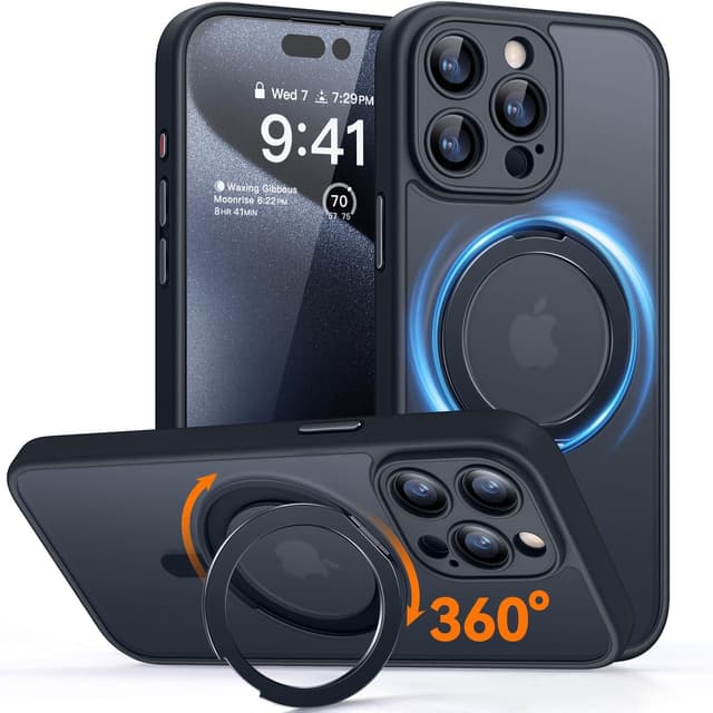 Detalle de CANSHN 360° Ständer für iPhone 15 Pro Max Hülle mit Kameraschutz für MagSafe (mattschwarz)