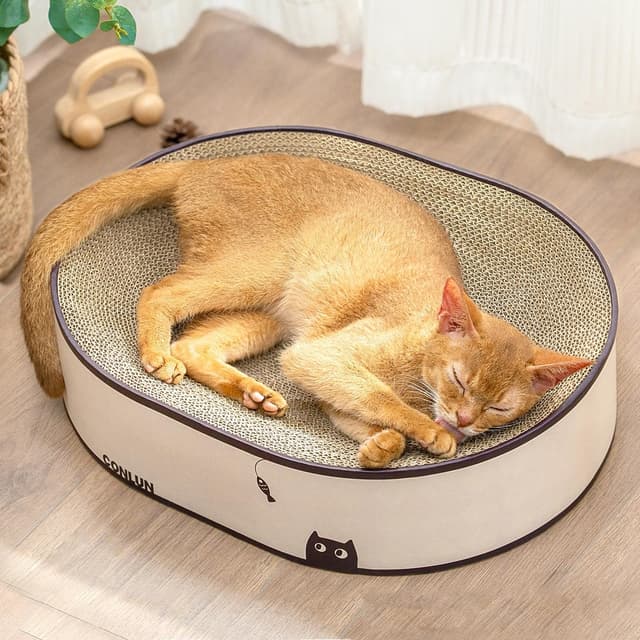 Detalle de Conlun Oval Cat Scratching Board – 2-in-1 scratching & lounging bed with sealed base