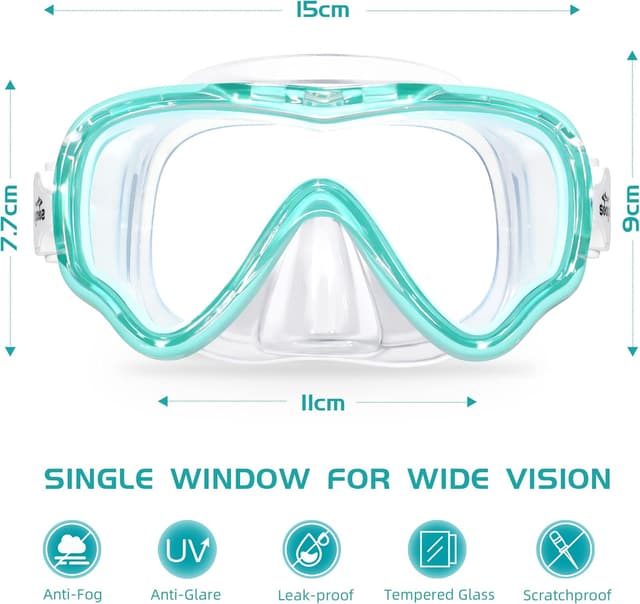 Detalle 2 de Seago Kids Swim Goggles Snorkel Diving Mask (Ages 5–15) with Anti-Fog 180° Clear View