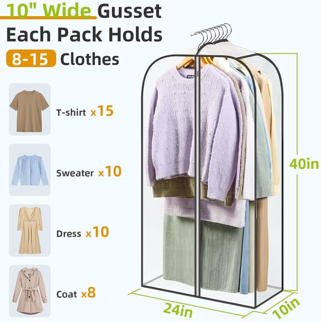Detalle de LANDNEOO 6-Pack Clear Garment Bags (40" Long Suit Bags) for Hanging Clothes