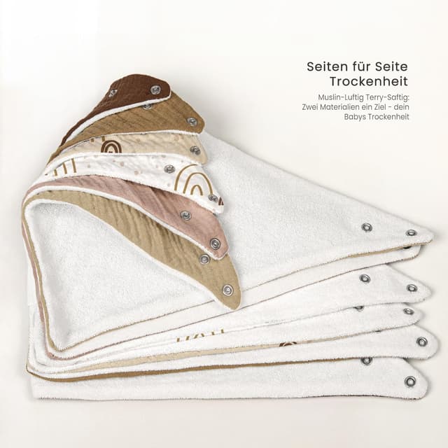 Detalle 2 de lulumoon Lätzchen Baby Dreieckstuch aus Musselin – 4er-Set mit Snap-Verschluss