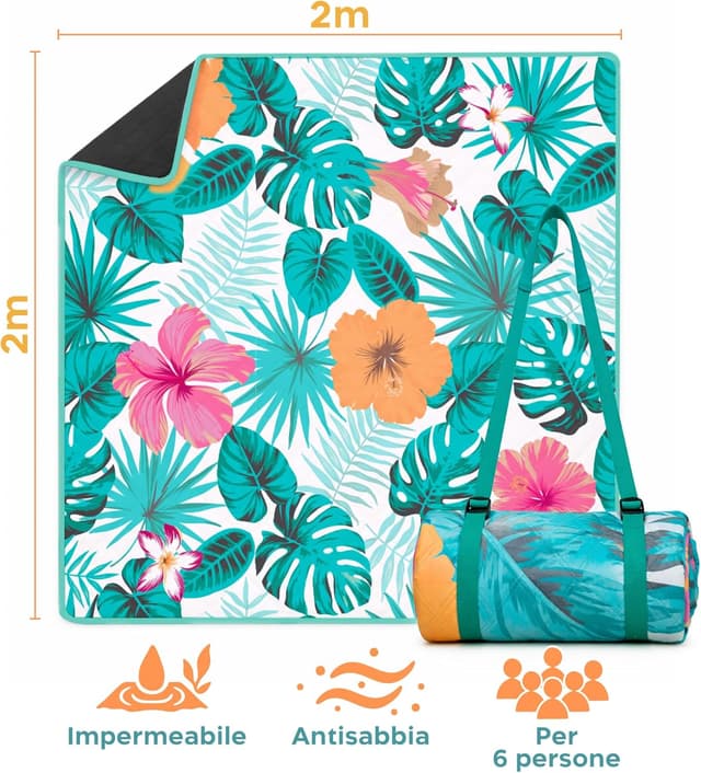 Detalle de Twinzee Coperta Picnic Impermeabile XXL 200x200 cm