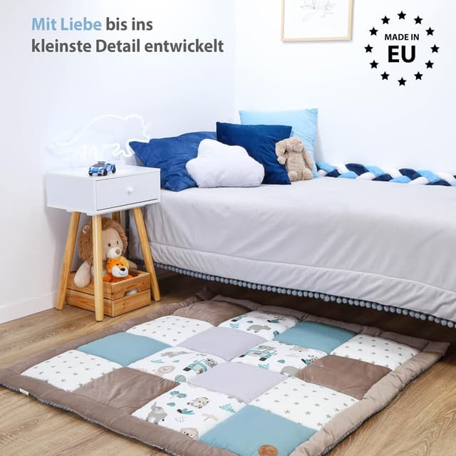 Detalle de Krabbeldecke Spielmatte/Krabbelmatte mit Patchwork-Motiven – faltbare Bodenmatte für Baby & Kinder (Oeko-Tex)