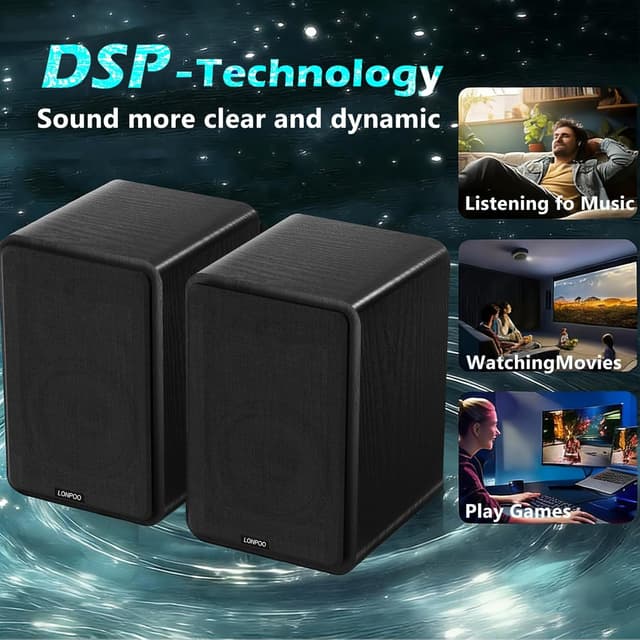 Detalle de LONPOO LP42A 60W Aktiv-Regal-Lautsprecher (2.0) mit Bluetooth, Optical, RCA & AUX-In