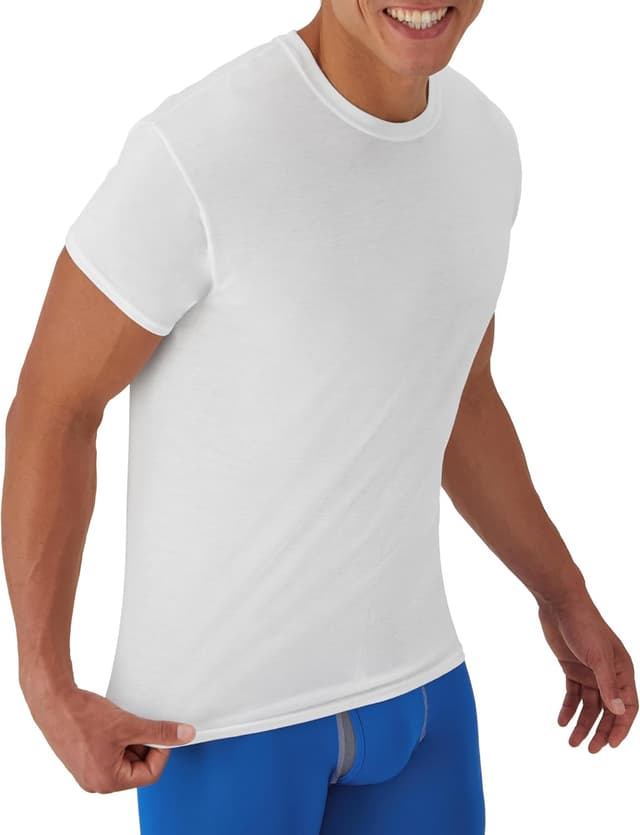 Detalle de Hanes Men’s Performance Crew Undershirt with X-Temp Moisture Control (5-Pack) in White