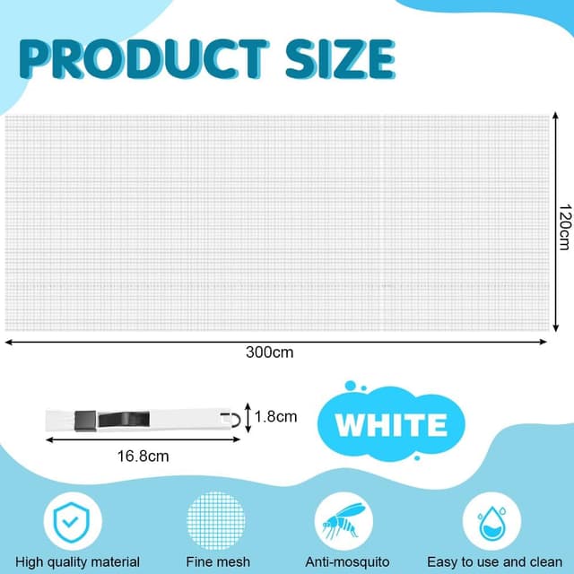Detalle 2 de BUZIFU Fliegengitter Meterware aus Fiberglas, 120 x 300 cm (inkl. Fensterputzbürste) – UV-beständig für Fenster & Türen