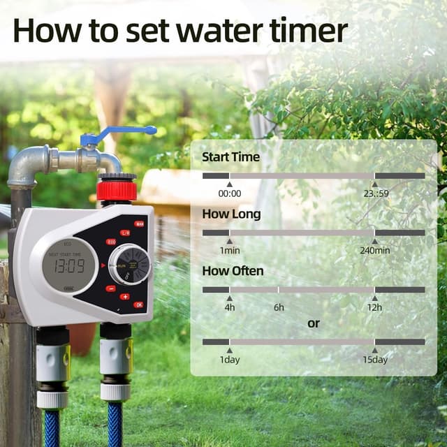 Detalle 2 de Garden Hose Tap Timer with Two Outlets Irrigation Controller (watering computer)