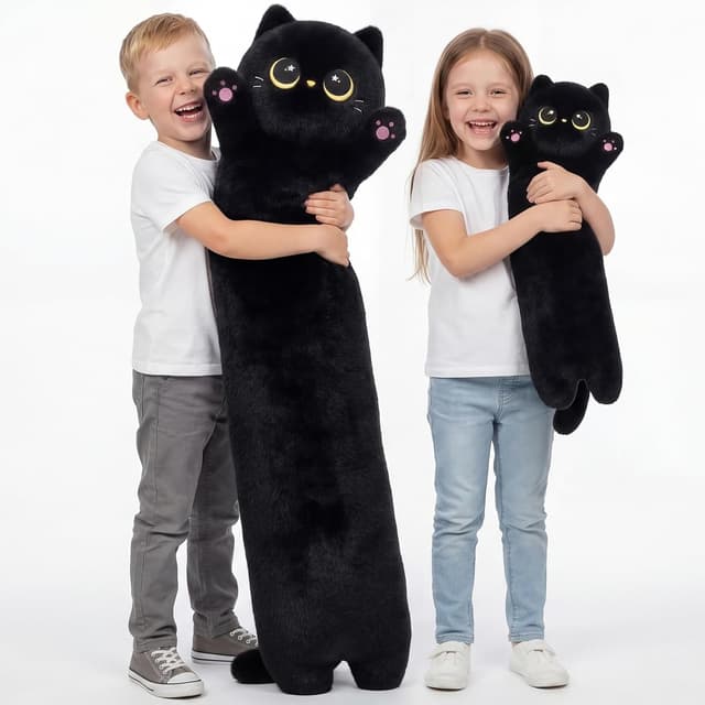 Detalle de Mewaii 44in long cat plush body pillow (Black Cat) for hugging, lounging and sleep