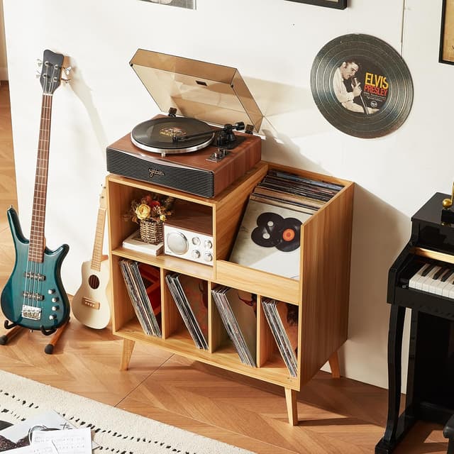 Thumbnail 6 de Large record stand with storage – wooden record player stand for up to 300 vinyl albums