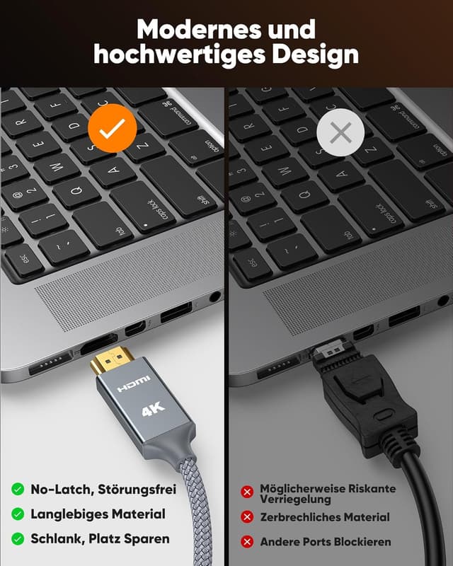 Detalle de SNOWKIDS DisplayPort-zu-HDMI-Kabel (unidirektional) für 4K, 1,8 m