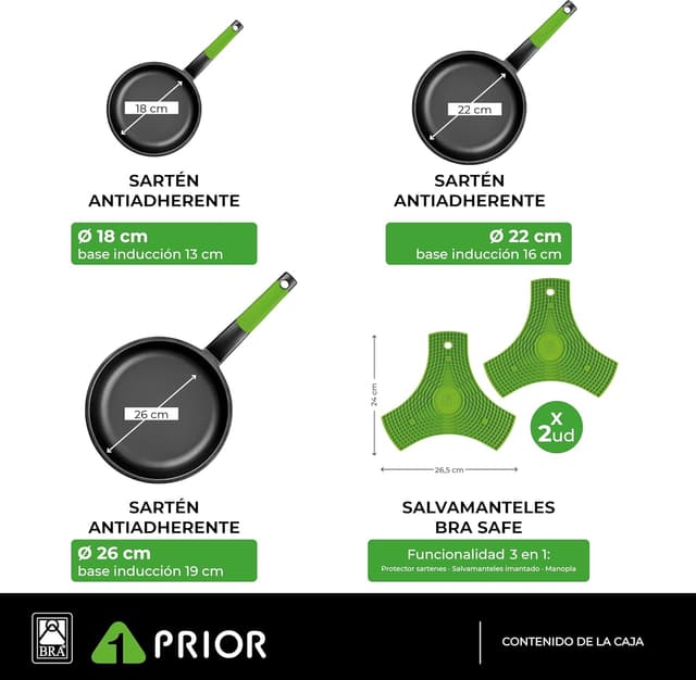 Thumbnail 1 de BRA Prior - Set de 3 Sartenes Antiadherentes con Salvamanteles