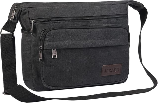 Detalle de JAKAGO Canvas Messenger Bag 15 inch – waterproof shoulder bag with multiple pockets for work, travel and outdoors