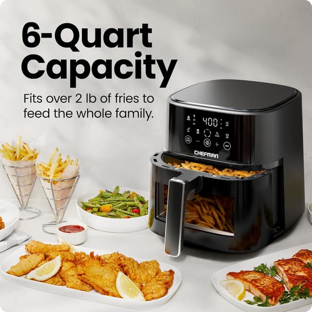 Detalle de Chefman 6 QT Compact Air Fryer with Hi-Fry Technology, Easy-View Window & Touch Controls (Black)