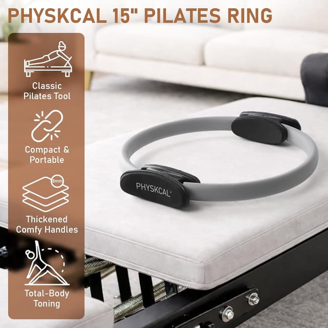 Detalle de PhysKcal Pilates Set: 15 Zoll Pilates-Ring (38 cm) für Training, Einsteiger-Workouts & mehr
