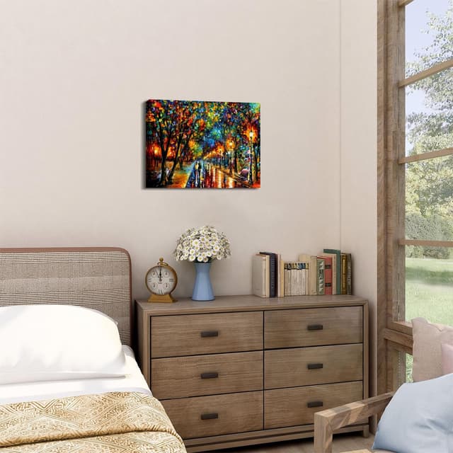 Detalle de Abstract Colourful Landscape Wall Art (12x16 inch) Canvas Print of a Couple Walking in Rain