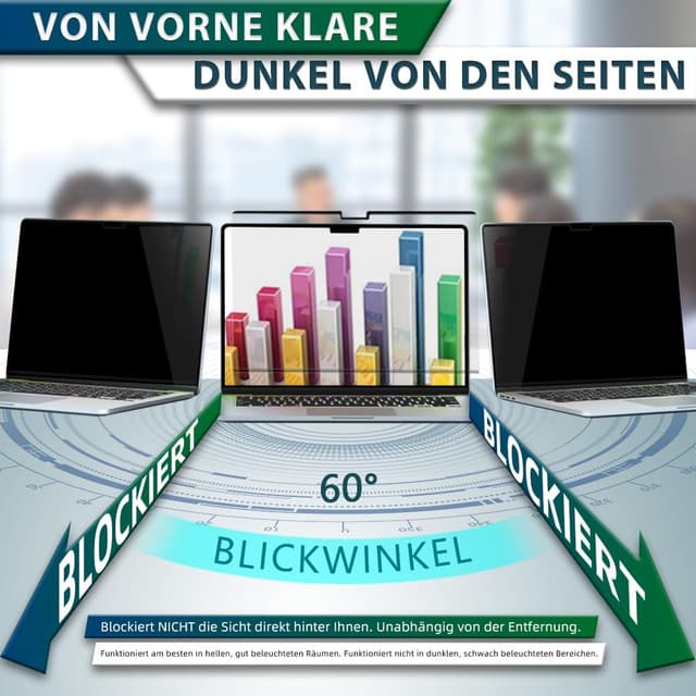 Detalle de STARY magnetischer Sichtschutz für MacBook Air 13,6/13 Zoll (2022–2026, M2–M5) mit blauem Licht- und Blendschutz