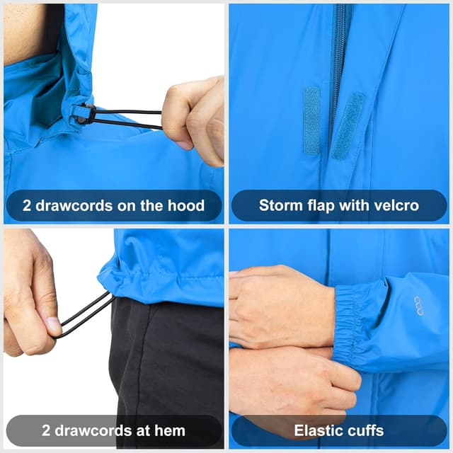 Detalle 2 de 33,000ft Herren Regenjacke leicht, wasserdicht & faltbar mit Kapuze – auch für Fahrrad, Camping & Reise