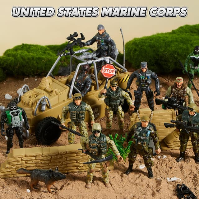Detalle de JOYIN 16 PCs Army Men Playset with 12 Army Ranger Figures and Weapon Accessories