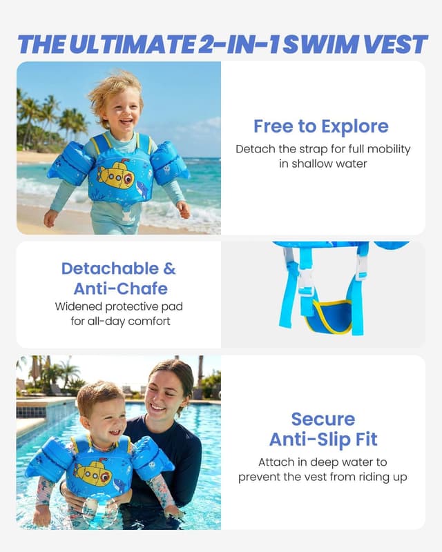 Detalle de Gogokids 2-in-1 Toddler Swim Vest Pool Floaties (CPC certified) for 24–66 lbs