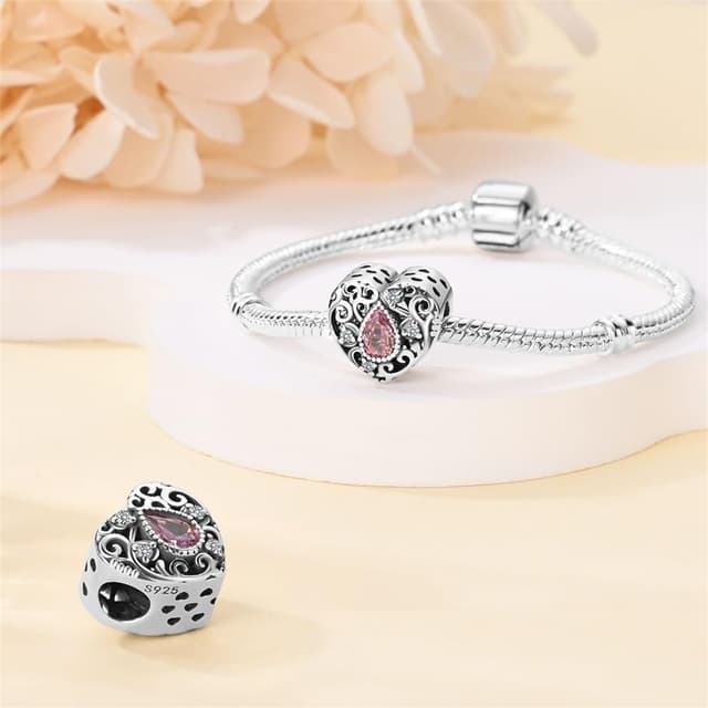Detalle de KUNSIR Charm Anhänger Damen aus 925 Sterling Silber mit Zirkonia – kompatibel mit europäischen Armband- und Ketten-Charms
