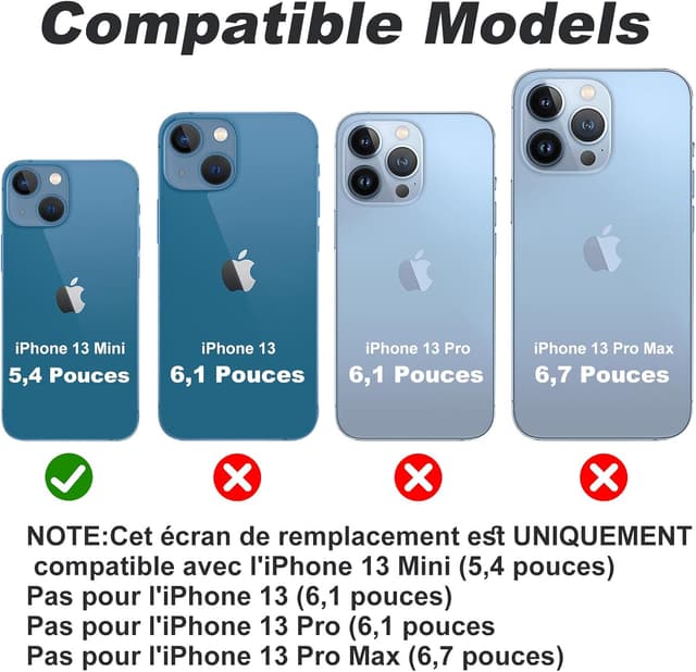 Detalle de Écran LCD DIGI4U pour iPhone 13 Mini (5,4 pouces) avec kit de réparation