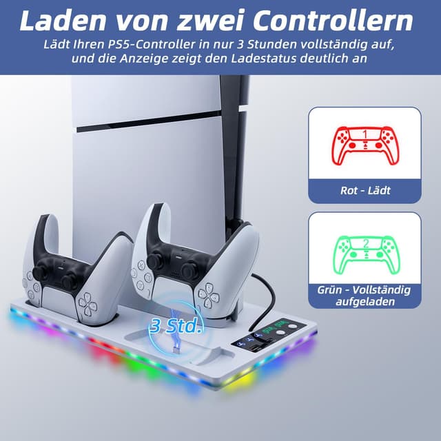 Thumbnail 6 de Wigearss PS5 Kühler Standfuß mit Dual-Controller-Ladestation, Lüfter und RGB-Licht für PS5 / PS5 Slim / PS5 Pro