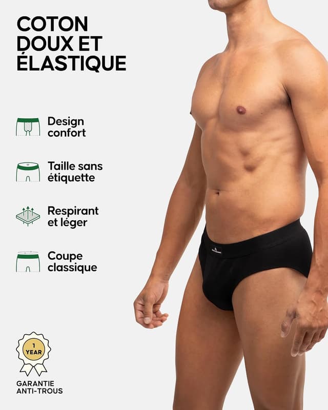 Detalle 2 de Danish Endurance Lot de 6 slips classiques homme sans étiquette en coton (95%) et élasthanne