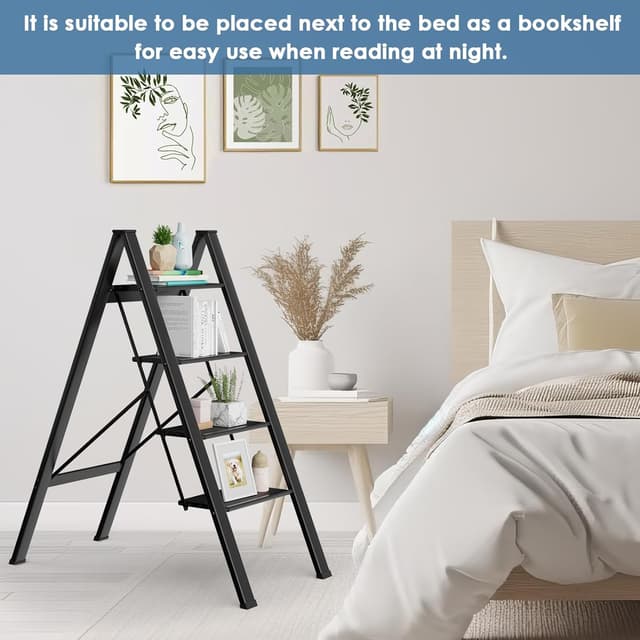 Thumbnail 6 de Scala pieghevole in alluminio a 4 livelli antiscivolo fino a 150 kg (nera) per casa, cucina e ufficio