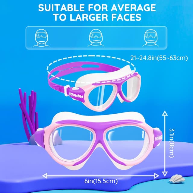 Thumbnail 2 de MOMUSE occhialini da nuoto per bambini 12-18 anni (visiere M-L) anti-appannamento e ampia visione