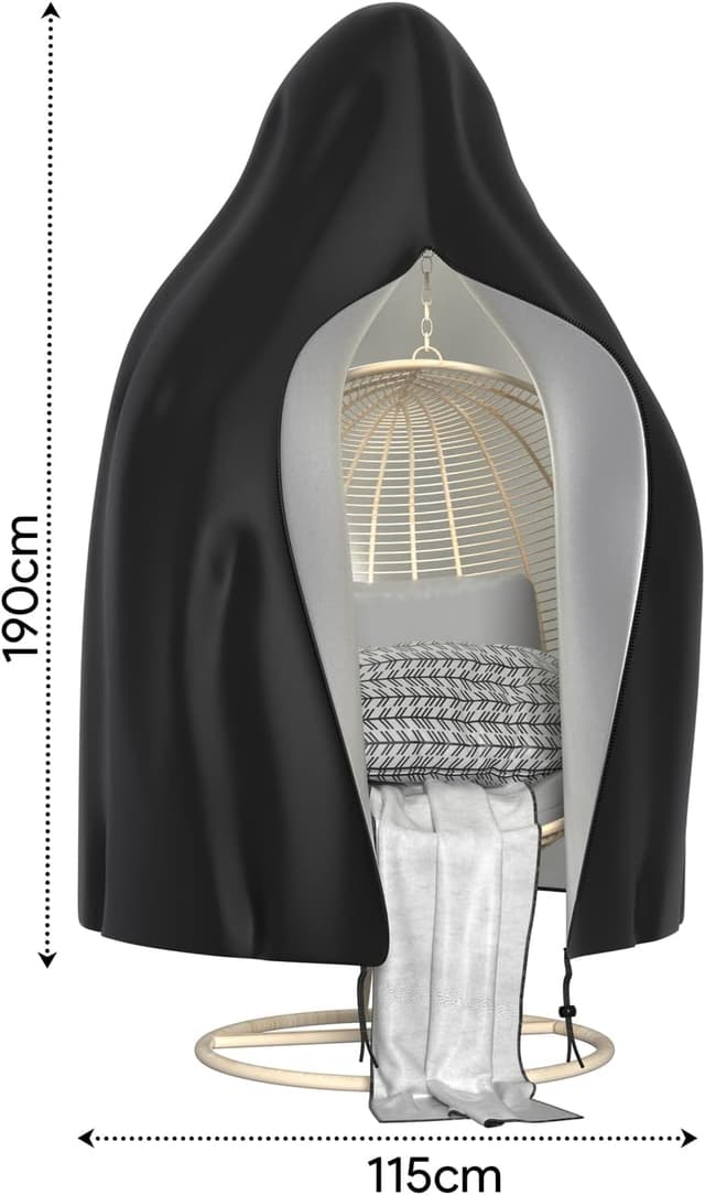 Detalle 2 de Patio waterproof hanging egg chair cover (115x190cm) in 210D Oxford fabric with zipper – Black