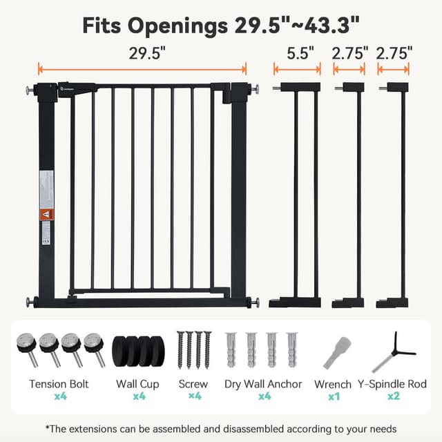 Thumbnail 5 de COMOMY 75–110 cm Sicherheitsbarriere mit automatischem Schließen – breites Metallgitter (76 cm hoch, schwarz)