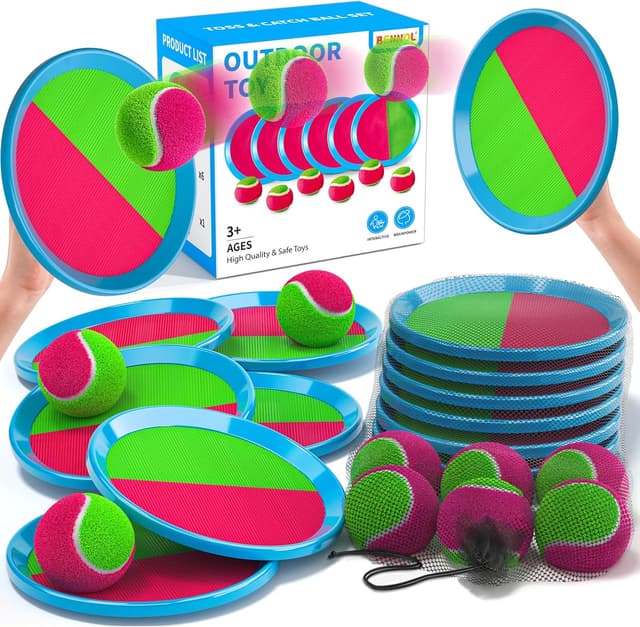 Detalle 2 de Toss and Catch Ball Game Outdoor Toys for Kids and Adults (4 paddles, 4 sticky balls) — park, beach and garden yard game