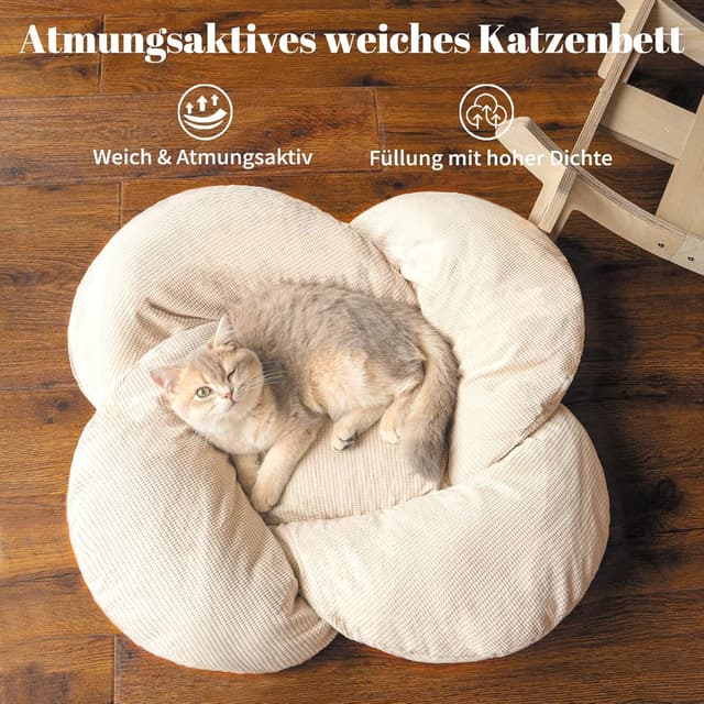 Detalle de CheerPals erhöhtes Katzenbett in Blumenform (55 cm) – großes Katzensofa mit hochelastischem Weichkissen