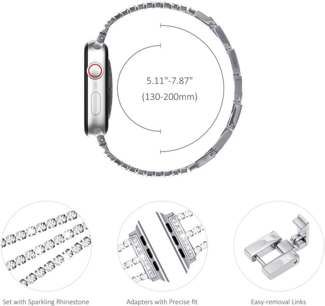 Detalle de WINGLE women’s bling stainless steel Apple Watch strap (compatible with 38/40/41/42/44/45/46mm models)