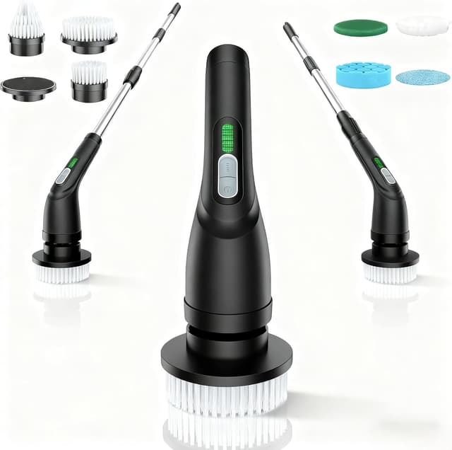 Detalle de Shower Scrubber with Long Handle: Cordless Electric Spin Scrubber with 7 Brush Heads (USB-C, IPX7)