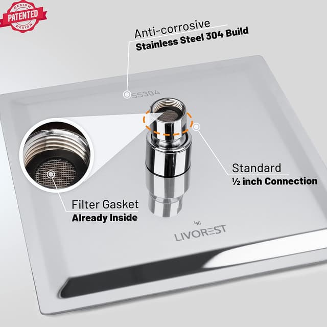 Thumbnail 2 de LIVOREST Square Rainfall Shower Head 8 inch