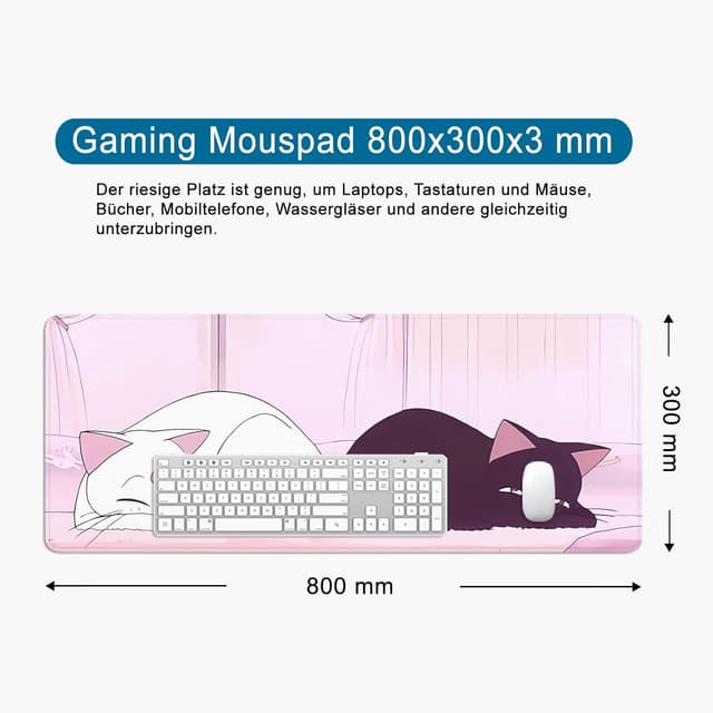Detalle de VYEUIAO Rosa Gaming Mousepad Katze (800 x 300 mm) – XL Schreibtischunterlage mit rutschfester Basis