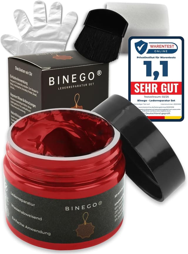 Detalle de Binego® Lederreparaturset für Leder & Kunstleder (Flüssigleder) – Reparieren in Rot
