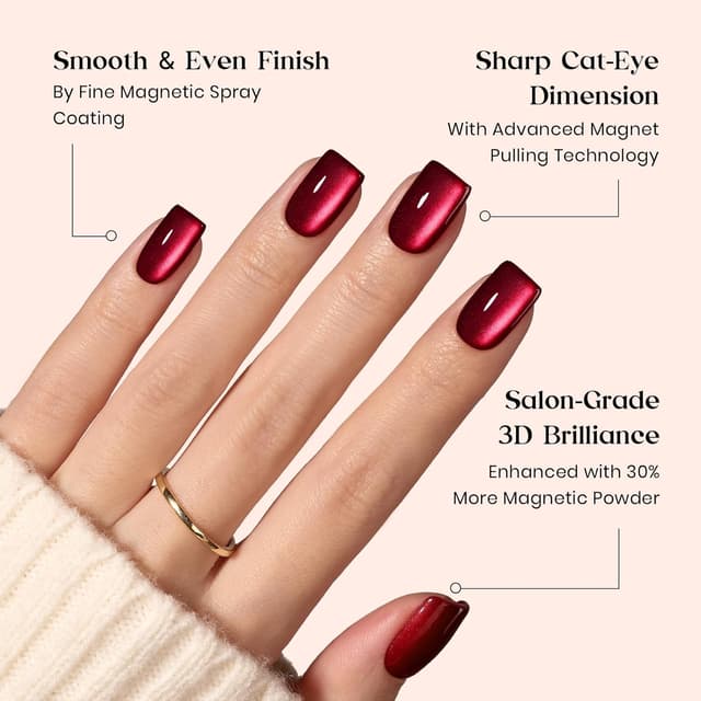 Detalle de Beetles X Press Cat Eye Nails (7 Colors) — Short Square Press-On Set, 16 Sizes (224 Pieces)