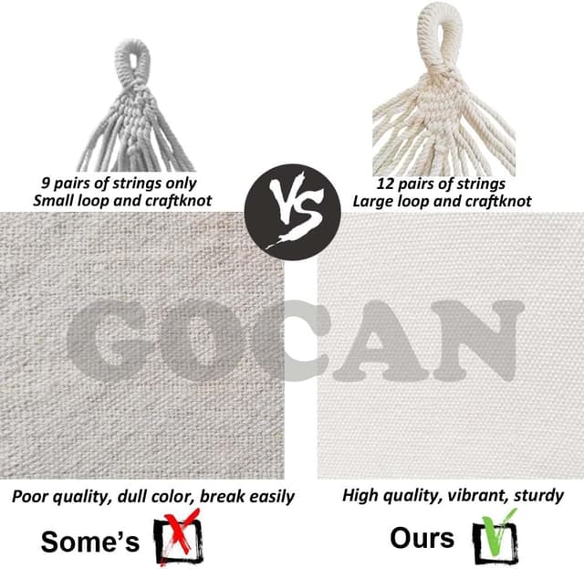 Detalle de GOCAN Brazilian Double Hammock for 2, Extra Large canvas cotton (Beige) – 220x150cm, 330cm total length, up to 300kg