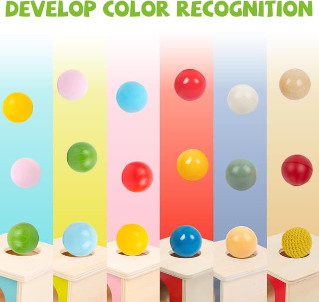 Detalle 2 de Adena Montessori Wooden Object Permanence Box for 6–12 Month Baby (3 Balls, Tray) — Morandi Color Learning Toy