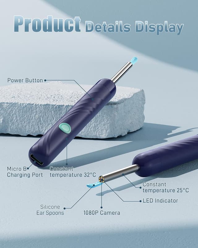 Detalle de 1080P HD Ear Wax Removal Camera Kit with LED Light and 6 Silicone Spoons (FSA/HSA Eligible)