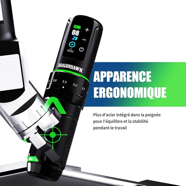 Detalle 2 de Dragonhawk L3 machine à tatouer rotative sans fil (7 courses) avec 2 batteries 2000 mAh
