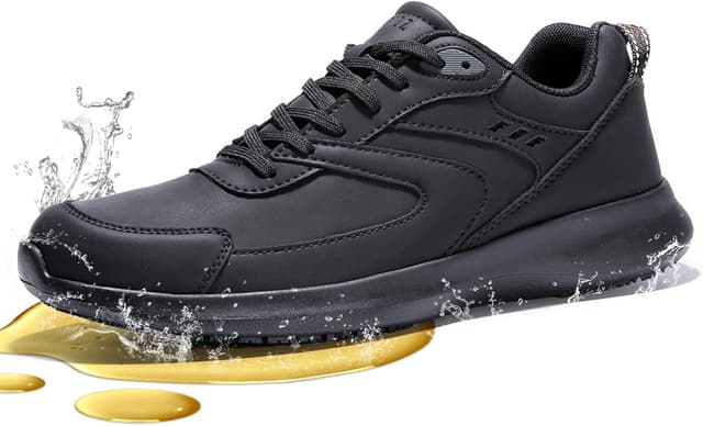 Detalle de SPIEZ Non Slip Chef Shoes – Lightweight Men’s Work Trainers with SRC Certification, Water-Repellent Black (UK 6.5–11)