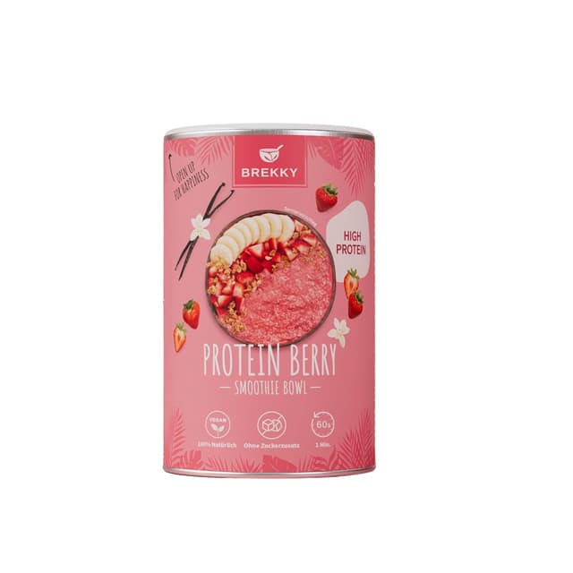 Detalle de BREKKY Protein Smoothie Bowl „Protein Strawbeery“ – vegan, ohne Zuckerzusatz, 100% natürliche Zutaten