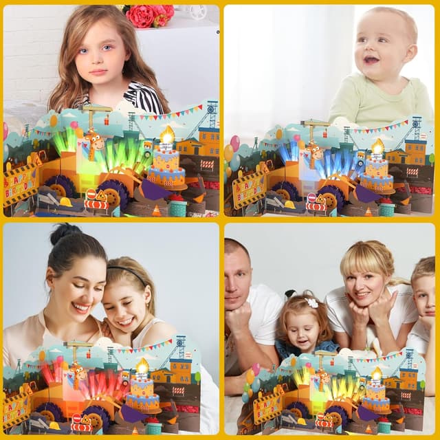 Detalle de Musical Birthday Card for Kids: 3D Bulldozer Pop-up with Lights, Sounds & Blowable Candle