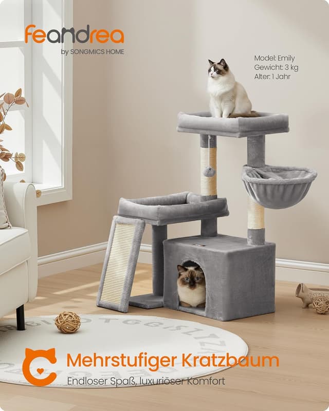 Detalle 2 de Feandrea Kratzbaum mit Kratzsäulen, Rampe und 2 großen Plattformen (Taubengrau) PCT013GD01