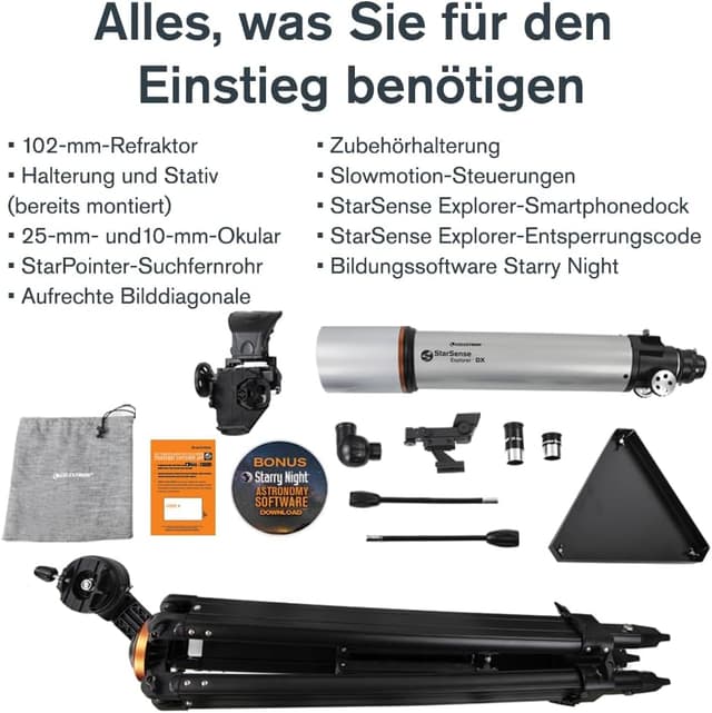 Detalle de Celestron StarSense Explorer DX 102AZ (22460) – smartphone-fähiges Refraktor-Teleskop mit StarSense App, grau