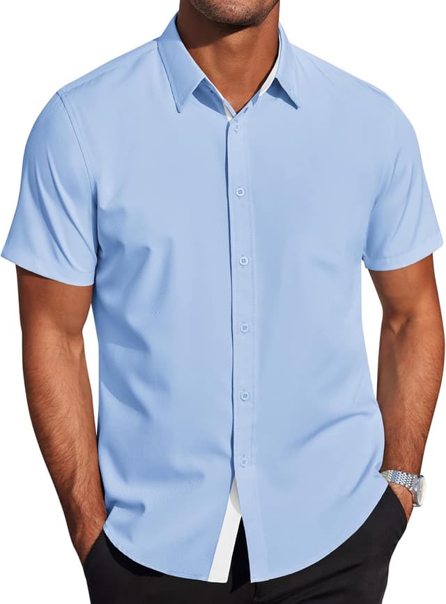 Detalle 2 de COOFANDY men’s short sleeve regular fit dress shirts (wrinkle-free) for summer & business casual